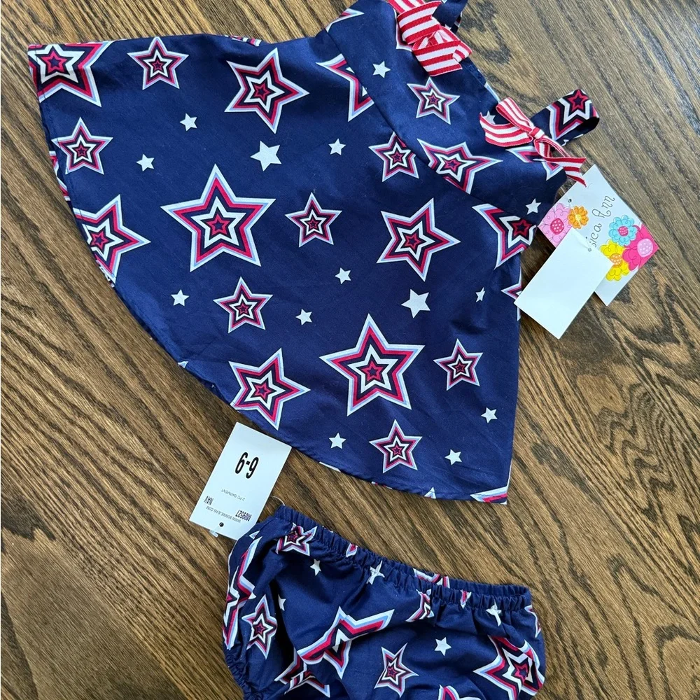 Starry Navy Blue Baby Girls Dress - Labor Day - July 4th - Memorial